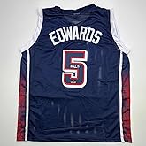 Facsimile Autographed Anthony Edwards 2024 United States Team USA Blue Reprint Laser Auto Basketball Jersey Size Men's XL