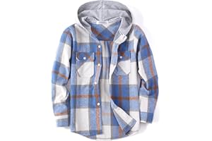 Aimehonpe Boys Girls Casual Flannel Plaid Hoodies Fall Fashion Button Down Shirts Long Sleeve Cute Lightweight Jacket Coats