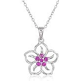Amazon Collection Genuine or Created Gemstone Birthstone Flower Pendant Necklace with Chain in Sterling Silver, 18"