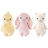 cuddle + kind Baby Animal Bundle - Baby Duck, Baby Bunny(Lilac), Baby Kitten - Set of 3 Lovingly Handcrafted, Fair Trade, Hei