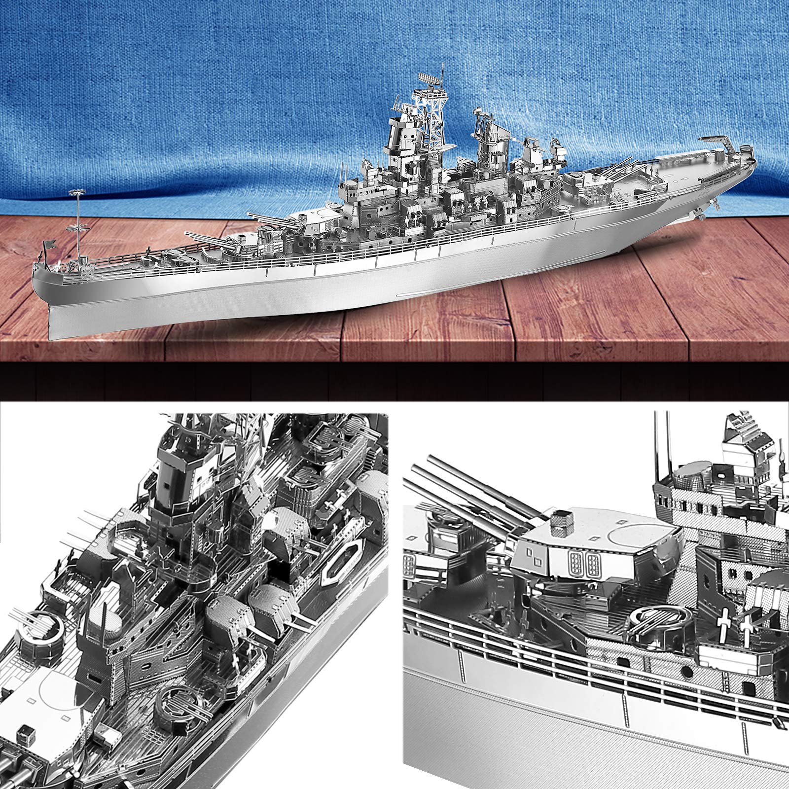 Piececool 3D Metal Puzzles for Adults, USS Missouri Battleship Metal Model Kits, DIY 3D Puzzle for Teenagers Best Dad Gifts & Home Decor