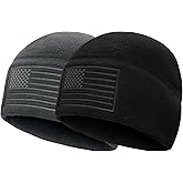 RUCD Fleece Watch Cap, American Flag Fleece Beanie, Winter Warm USA Army Military Tactical Beanie Hat 2 Pack