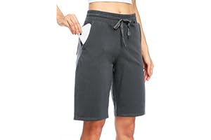Willit Women's Shorts 10" Bermuda Cotton Long Shorts Jersey Athletic Yoga Workout Lounge with Pockets