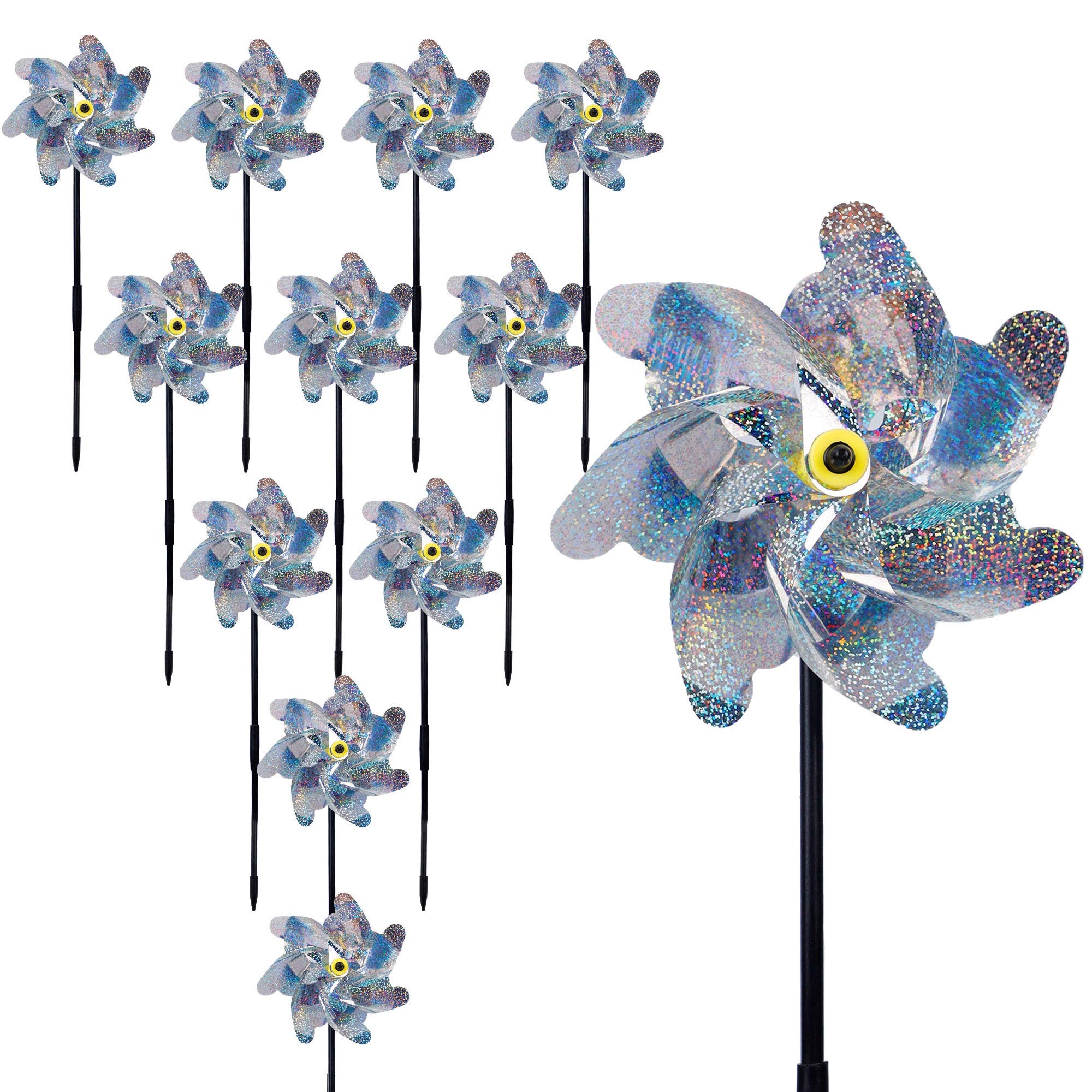 DR.DUDU Bird Blinder Repellent Pinwheels, 10 Pack Sparkling Pinwheels Have a Deterrent Effect on Birds in Yard Keep Birds Away Garden Decorations Beautify The Garden