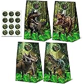 24 Pcs Jurassic Dinosaur Paper Bags with Stickers,Dino Birthday Themed Party Favor Bags Gift Bags,Dinosaur Themed Birthday Party Decor Supplies, 4 Designs(24pcs-Dinosaurbags)