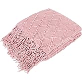 PAVILIA Light Pink Knit Throw Blanket for Couch Bed, Soft Knitted Farmhouse Sofa Throw for Living Room, Lightweight Decorative Summer Throw Blanket for Chair, Outdoor Textured Boho Blanket, 50x60