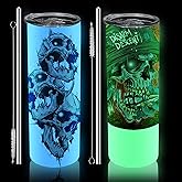 sweet grain Sublimation Tumblers Glow In the Dark(2 Pack) - Double Wall Stainless Steel Luminous Sublimation Tumblers 20 oz Skinny with Lid, Straw & Straw Brush - 2 Colors