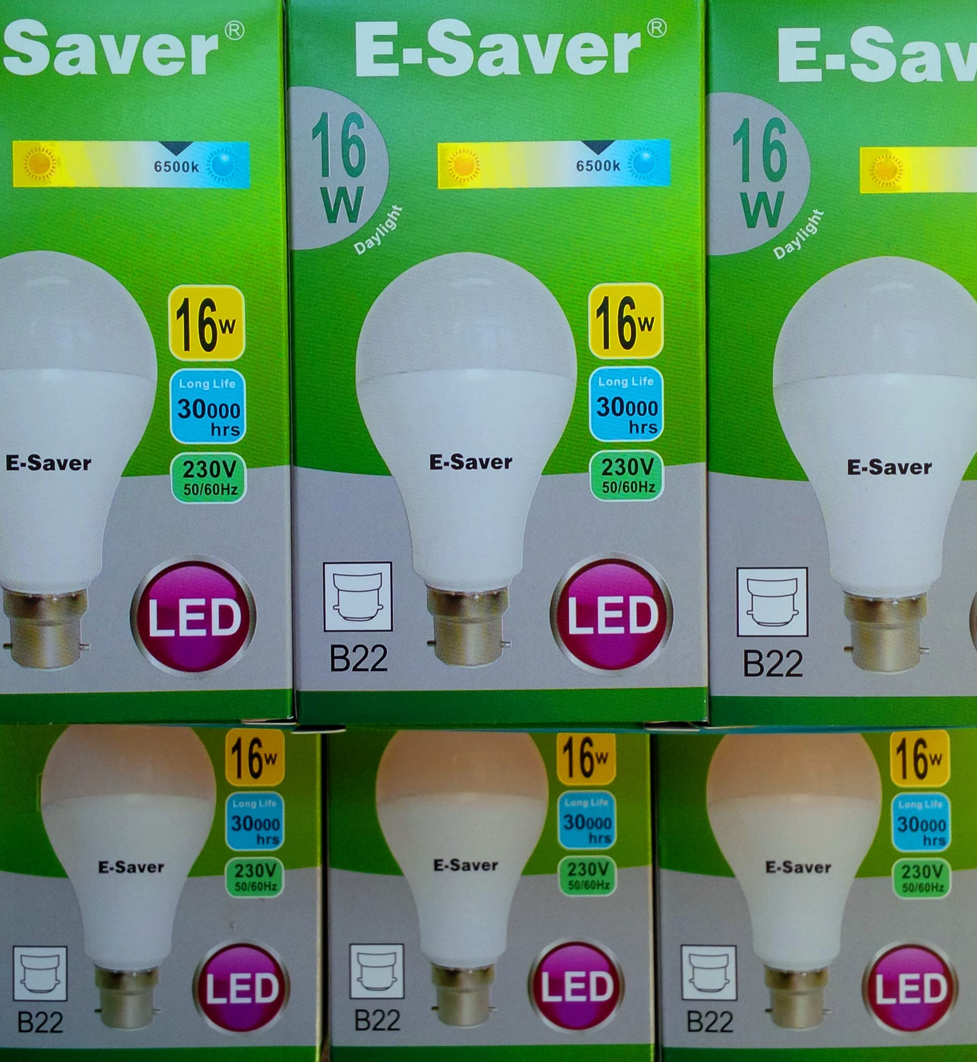 E-Saver - LED Standard GLS A60 (Globe) - Led Light Bulbs - 16w - (Pack of 6) - Daylight 6500+k - Bayonet Light Bulb (B22- B22d)