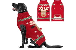 HUMLANJ Christmas Dog Turtleneck Sweater Winter Reindeer Snowflake Sweater with Leash Hole Puppy Knitwear Pullover Holiday Sweaters for Small Medium Large Dogs XL