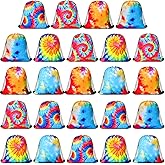 Paterr 24 Pcs Tie Dye Drawstring Backpack 11.81 x 9.84 Inches Tie Dye Goodie Treat Bags Colorful Art Sport Sackpack Adjustable Packable Candy Bags for Summer Kids Dancing Birthday Party Gift