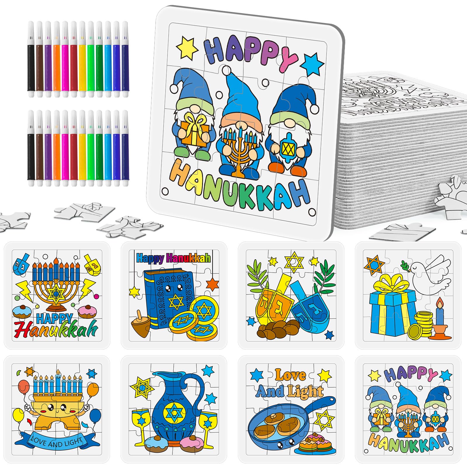 Photo 1 of *MISSING PARTS - See Clerk Notes*
Cinrobiye 24 Sets Hanukkah Coloring Jigsaw Puzzles Bulk Chanukah Puzzle Crafts with Color Pens Festival of Lights Gifts for Winter Holiday Hanukkah Party Favors Home School Art Project Activity Decors