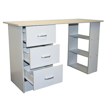 Redstone Schreibtisch Computertisch Bürotisch 3 Schubladen 3 Regale (Weiß)