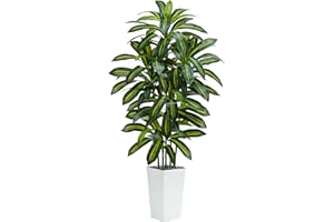 Artificial Dracaena Tree：5FT Faux Silk Tropical Yucca Floor Trees Realistic Fake Green Plant with Natural Wood Trunk & Lifeli