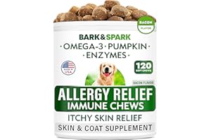 BARK&SPARK Allergy Relief Dog Treats - Omega 3 + Pumpkin + Enzymes - Itchy Skin Relief - Seasonal Allergies - Anti-Itch & Hot