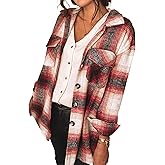 PRETTYGARDEN Women's Fall Clothes Plaid Shacket Jacket Trendy Casual Long Sleeve Button Down Flannel Shirts Fashion Blouse