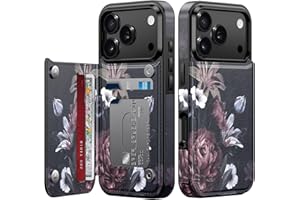 LETO for iPhone 17 Pro Wallet Case with Card Holder - Flip Folio Leather Kickstand - Fashionable Flower Designs - Shockproof Protective Phone Cover for Women and Girls - Wine RED Flowers