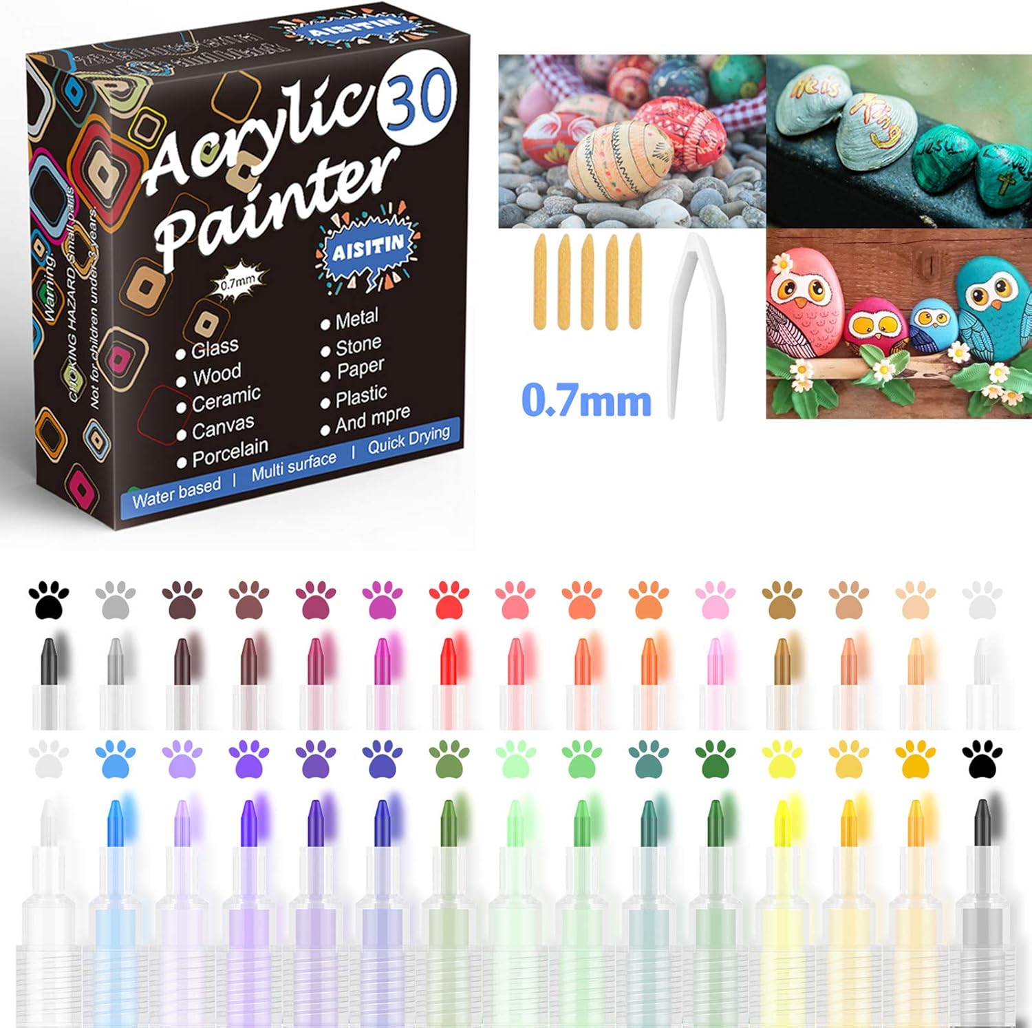 Acrylic Pens Acrylic Paint Pens for Rock Painting AISITIN 30 Colors 0
