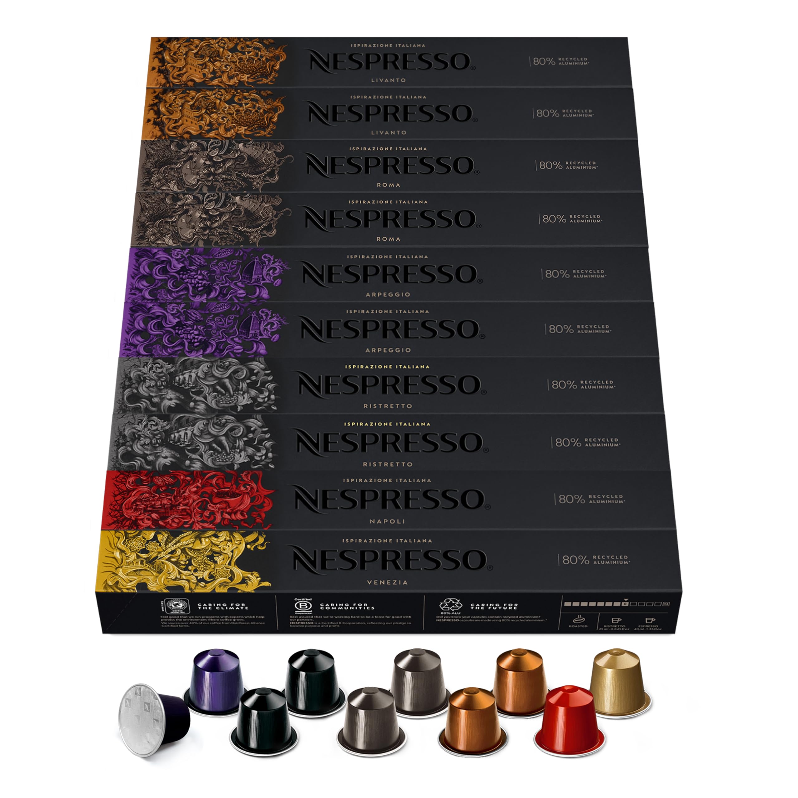 NESPRESSO ORIGINAL Ispirazione Italiana Auswahl 100 Kaffeekapseln | Arabica & Robusta Kaffee | Mittlere bis dunkle Röstung