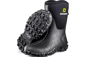 D DRYCODE Rubber Boots for Women, 6mm Neoprene Mid Calf Rain Boots with Steel Shank, Waterproof Insulated Hunting Boots, Mud Work Boots, Black, Size 5-11