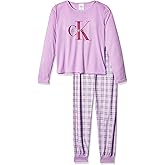 Calvin Klein Kids Girls' Soft Brushed Micro Long Sleeve Top and Jogger Pant Pajama Set