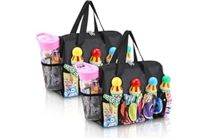 XLSXEXCL 2 Pcs Bingo Dauber Bags with 10 Pockets Large Capacity Bingo Tote Bag Handle and Zipper Bingo Accessories Casino Lovers Gift for Women, Black