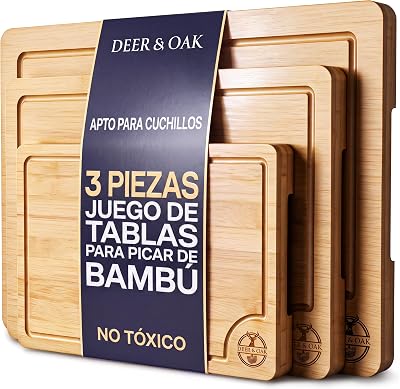 Set 3 Tablas de Cortar Bambú 33x24, 28x20 y 22x15 cm