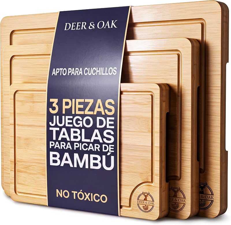 Set 3 Tablas de Cortar Bambú 33x24, 28x20 y 22x15 cm — foto 1 de 8