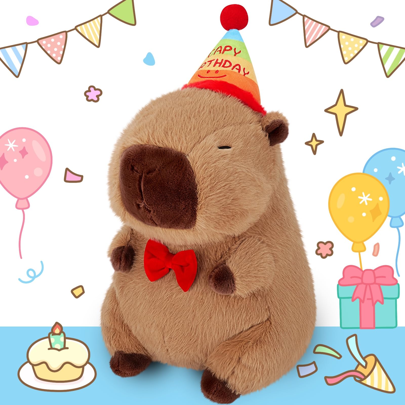 Achwishap Capybara Plush,Happy Birthday Capybara Stuffed Animal,Cute Plushies Capybaras Plush Toys,Kawaii Plushie Stuffed Toy with Birthday Hat Plushie for Kids Adults Birthdays Gifts,Brown 18”