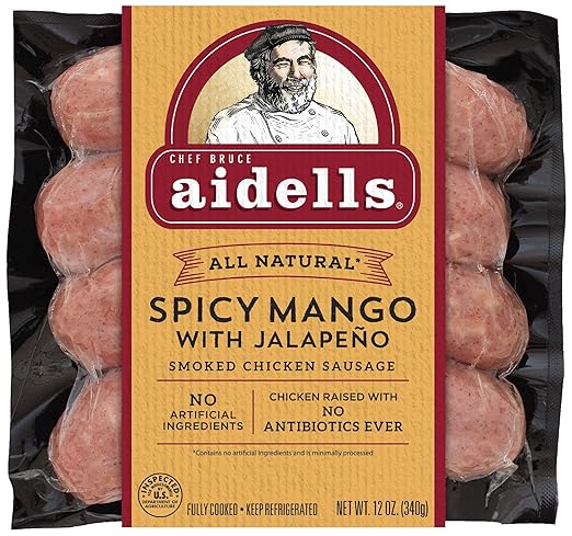 Aidells Smoked Chicken Sausage Spicy Mango With Jalapeno 12 Oz 4 Fully Cooked Links Amazon Com Grocery Gourmet Food