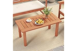 RELAX4LIFE Wood Outdoor Coffee Table - 35.5’’ Rectangular Small Patio Table with Slatted Tabletop, Indoor Outdoor Wooden Furn