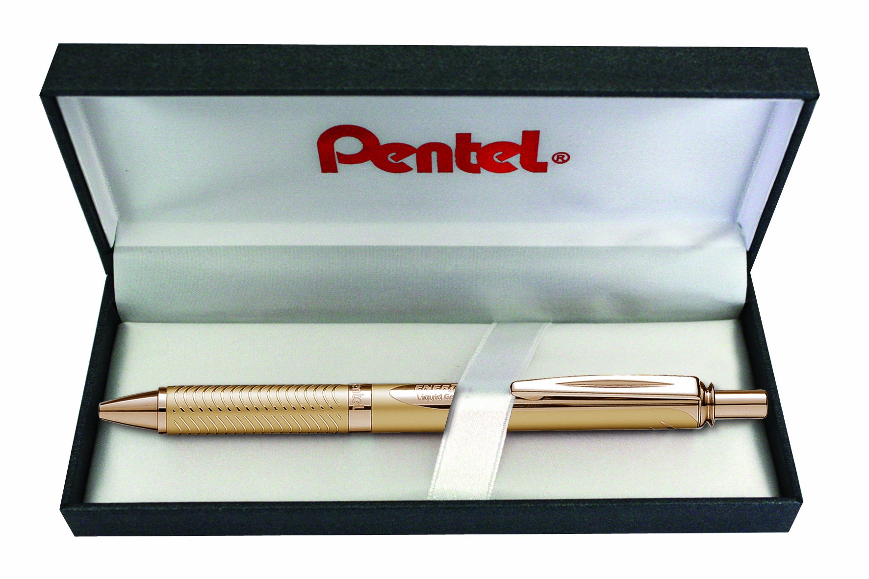 Pentel EnerGel Liquid-Gel Sterling BL407X-BOX Rollerball Pen with All-Over Gold-Coloured Casing Stroke Width 0.35 mm Ball Diameter 0.7 mm Black