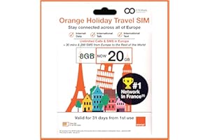 ETERNAL COMMUNICATIONS Preloaded Orange Travel Sim Card Now with 20GB of 4G Data, Unlimited Calls & SMS in Europe, 30 mins & 200 SMS from Europe to Worldwide (Lasts for 31 Days). Tethering Allowed