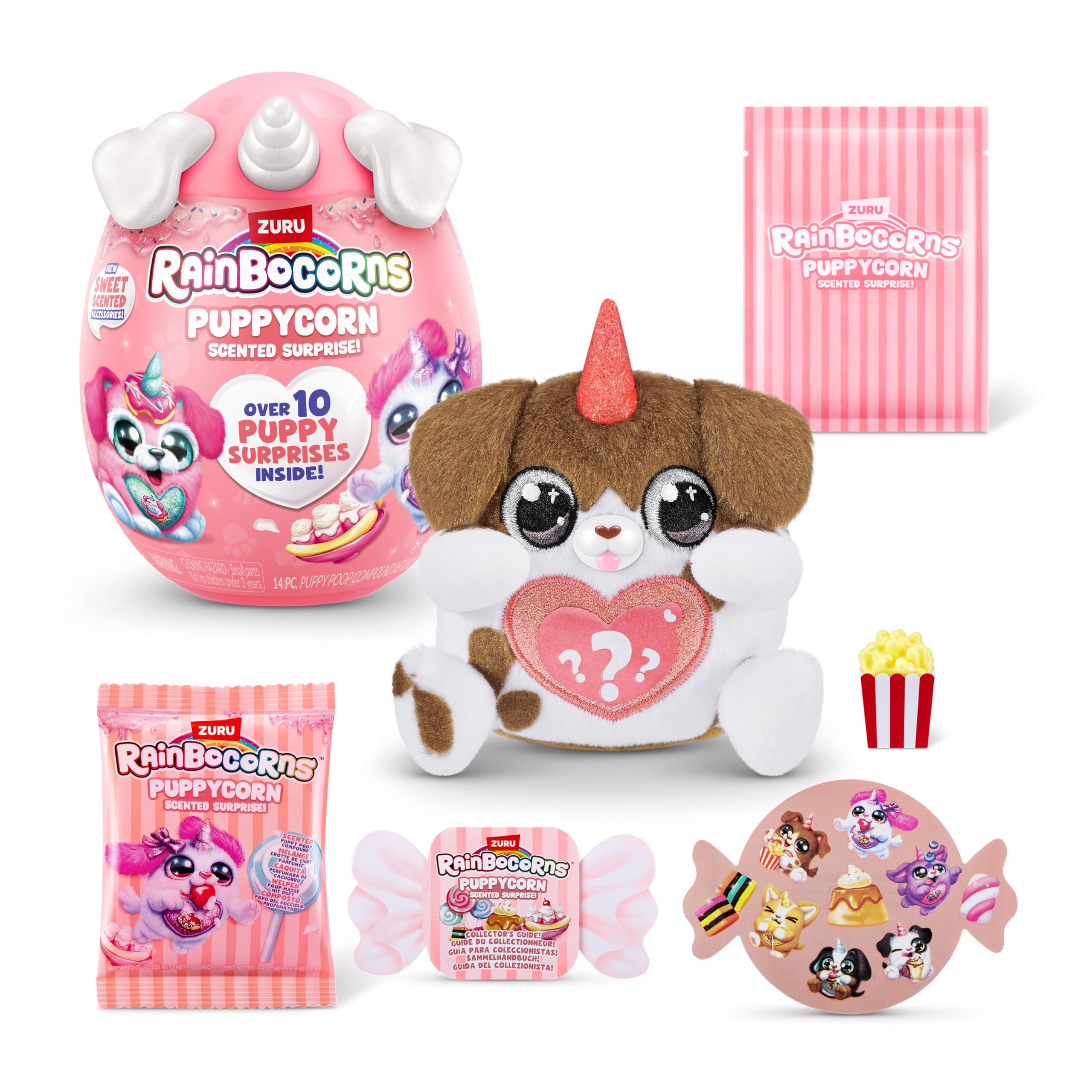 Rainbocorns ZURU Puppycorn Scent Surprise, Brown Dalmatian, by ZURU Surprise Unboxing Soft Toy, Scented Puppy Plush for Girls (Brown Dalmatian)
