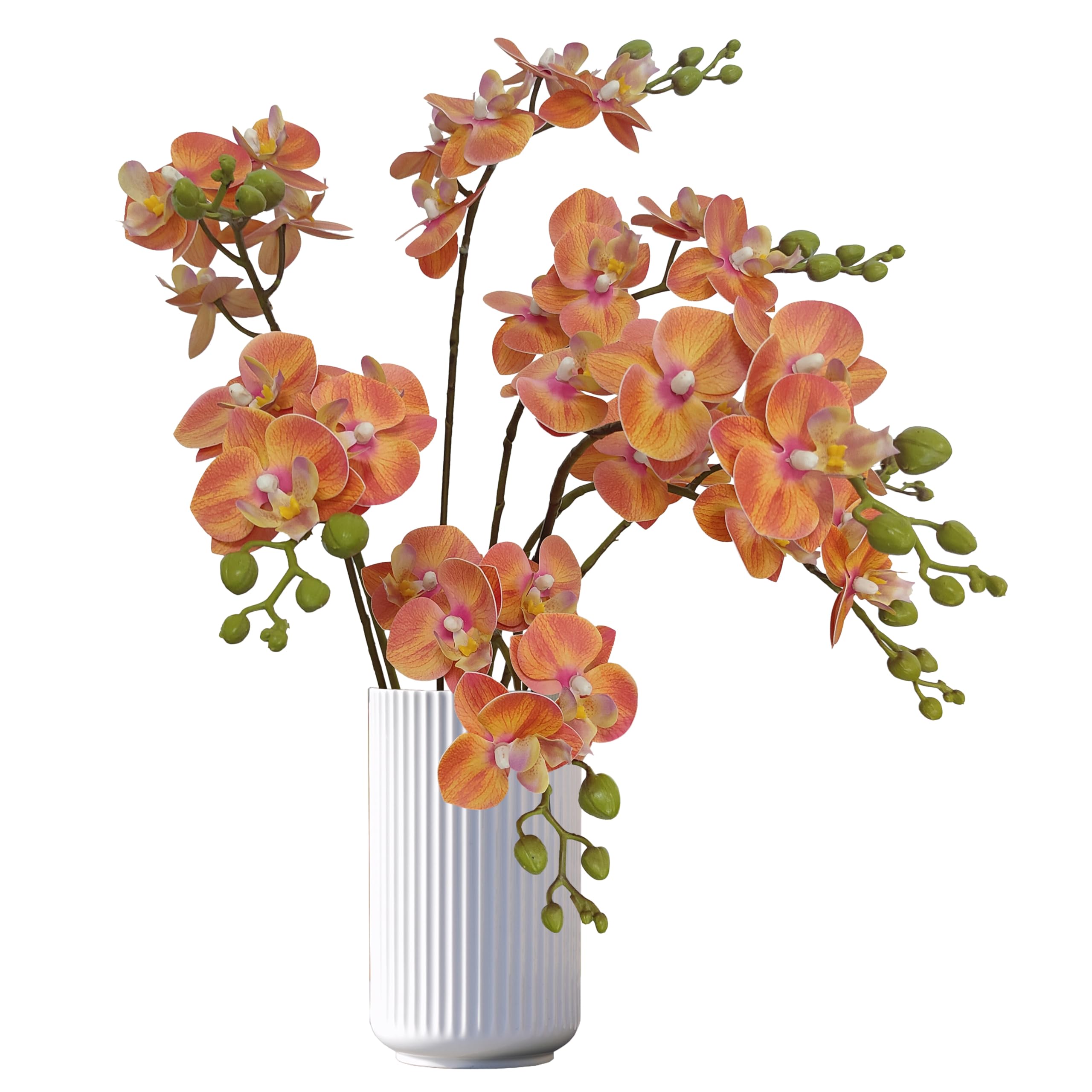Photo 1 of ATFL 8 Pack Orange Orchid Artificial Flowers Real Touch, 22'' Artificial Fake Faux Silk Sunset Red Orchid Stem Bouquets for Wedding Party Home Garden Decor,Orquideas Artificiales para Decora