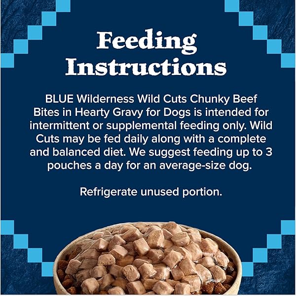BLUE BUFFALO WILDERNESS TRAIL TOPPERS WILD CUTS WET DOG FOOD, HIGH-PROTEIN & GRAIN-FREE, MADE WITH NATURAL INGREDIENTS, CHUNKY BEEF BITES IN HEARTY GRAVY, 3-OZ. POUCHES, (24 COUNT)