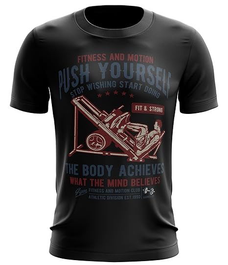 Stylotex Fitness T-Shirt Push Yourself Fitness Cotton Feel Funktions-Stoff schnelltrocknend