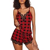 Avidlove Women Pajama Set Lace Trim Short PJ Set Modal V Neck Sleeveless Sleepwear Drawstring Waist Nightwear S-XXL