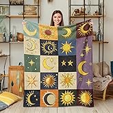 Wegklazax Sun and Moon Throw Blanket, Bohemian Soft Cozy and Warm Couch Blankets Gift for Sun and Moon Lover, Decorative Blankets for Sofa Couch Bed, Dark Brown 50×60 inches