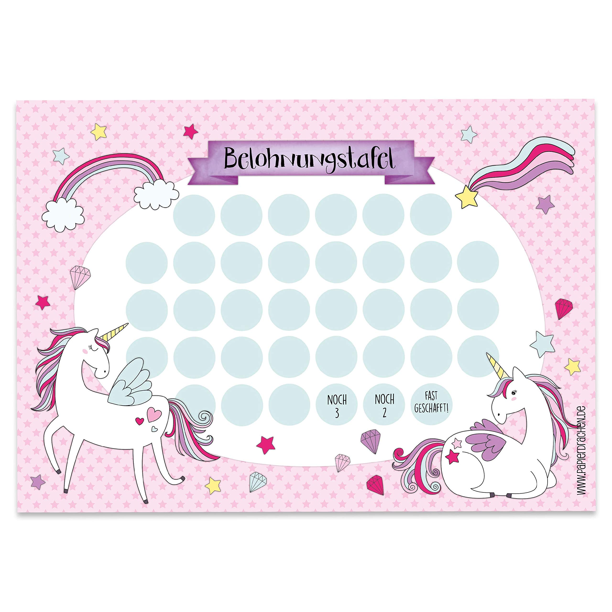 Papierdrachen Reward Chart Set for Children as Tear-Off Pad 10 Sheets – Motivational Concept as Educational Aid – with Great Stickers for Boys and Girls – Unicorn Motif Set 7