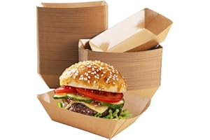 DEAYOU 250 Pack Paper Food Boats, 2 LB Kraft Food Trays Disposable, Grease Resistant Snack Holder Container for French Fries, Nachos, Hot Dog, Tacos, Popcorn, BBQ, Party, Picnic, Concession Stands