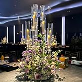 VINCIGANT 4PCS 8 Arm Clear Acrylic Candelabra Centerpieces for Tables | 38.5" Tall Candlestick Holders with Shades, Wedding Table Decorations for Dinner Parties &amp; Events