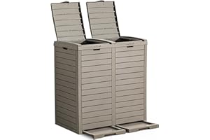 YITAHOME Outdoor Resin-Based Dual Compartment Trash Bins, 62 Gallon Capacity, Easy-to-Clean Hideaway Garbage Cans with Lid an