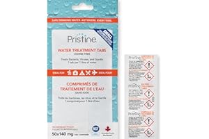 Pristine Water Treatment Tabs, 50 Tablets, 1 tab = 1 Litre of Water, Iodine Free Tablets for Hiking, Camping, First Aid Kit, 