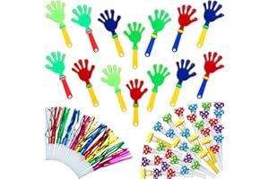 ZHANMAI 84 Pieces Party Noisemakers Set Includes 24 Hand Clapper Noisemakers 30 Glitter Fringed Metal Blowouts 30 Musical Paper Noisemakers Funny Blowouts Horns Whistles for Birthday Party Favors
