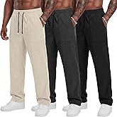 August Alley 3 Pack Men's Corduroy Pants Baggy Wide Leg Sweatpants Straight Casual Drawstring Elastic Waist Loose Pant Pocket