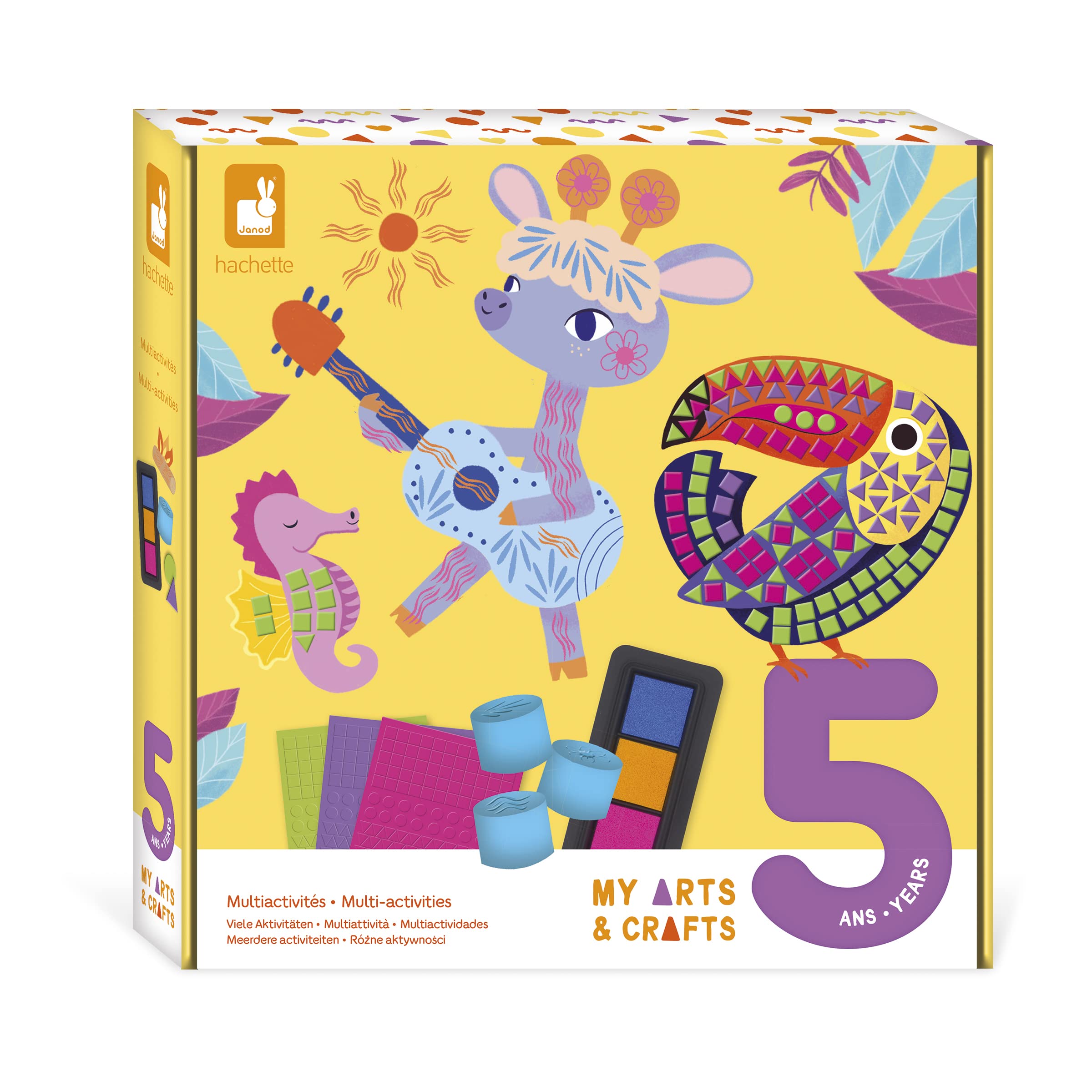 Janod - My Arts & Crafts - 5 Years - Multi-Activity Arts & Crafts Set - 8 Illustrations - Children’s Arts & Crafts Kit - Mastering Fine Motor Skills & Concentration - J07748