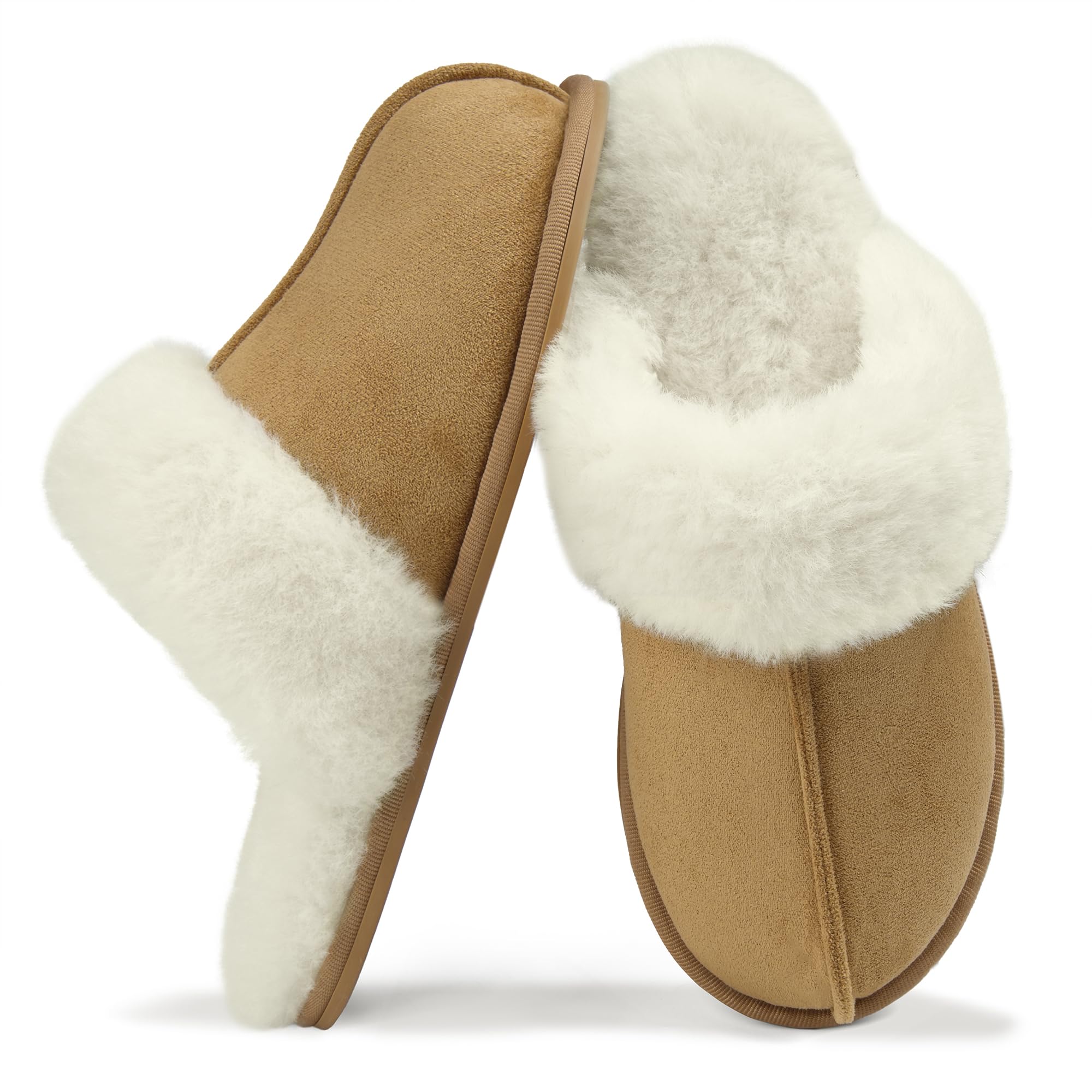 SOULROSE House Slippers for Women Fuzzy Scuff Bedroom Slipper Shoes Comfy Fluffy Winter Memory Foam Indoor Womens Slip On Scuffette Slipper Slides