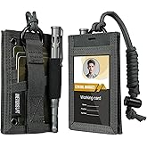OneTigris Tactical ID Card Holder Hook & Loop Patch Badge Holder Neck Lanyard Key Ring and Credit Card Organizer (Shadow Gray-500D Codura)