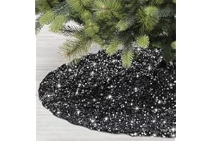 SY Super Bang Christmas Tree Skirt, Sequins Tree Skirts for Xmas Tree Decorations and Ornaments, Christmas Decor for Holiday Party Birthday Thanksgiving - Colorful Black, 43"/110CM.