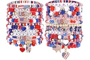 Taouzi 24 Pieces Surfer Heishi Bracelets for Women Handmade Stackable Stretch Friendship Bracelets Bulk 4th of July Bracelets Holiday Jewelry Gifts for Women Men